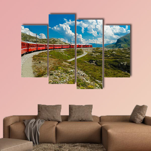 Train travel in the Swiss mountains multi panel canvas wall art