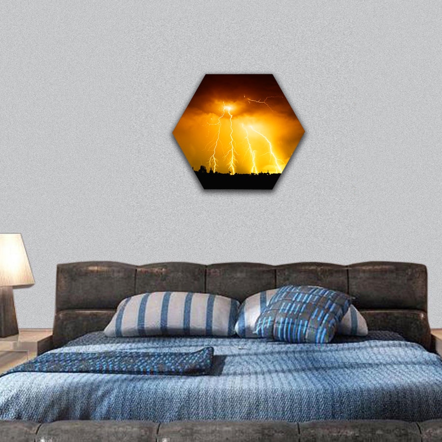 Big thunderbolt hexagonal canvas wall art