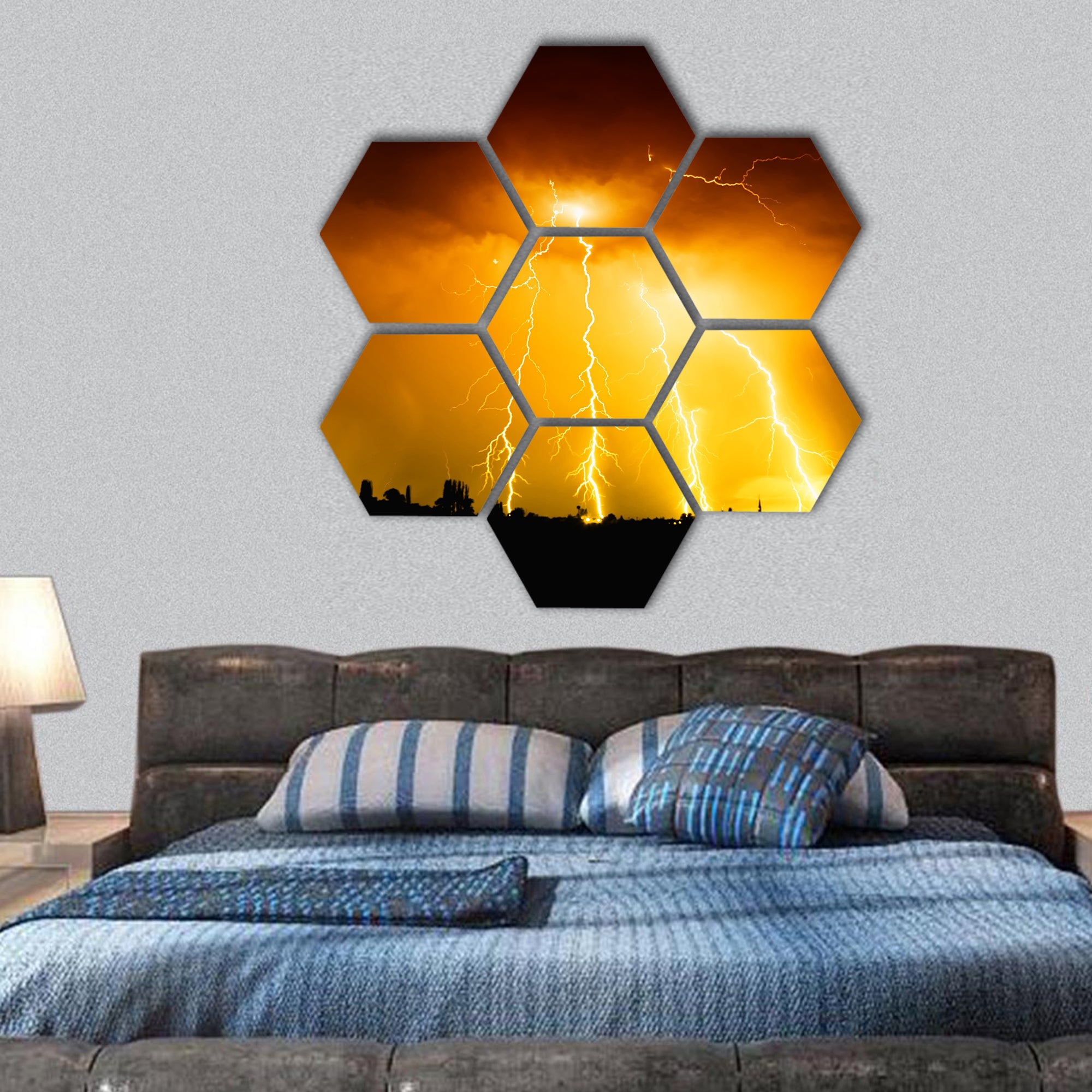 Big thunderbolt hexagonal canvas wall art