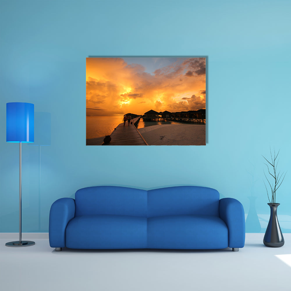 A View of The Vilamendhoo Island At The Water Bungalows, Indian Ocean, Maldives Multi Panel Canvas Wall Art