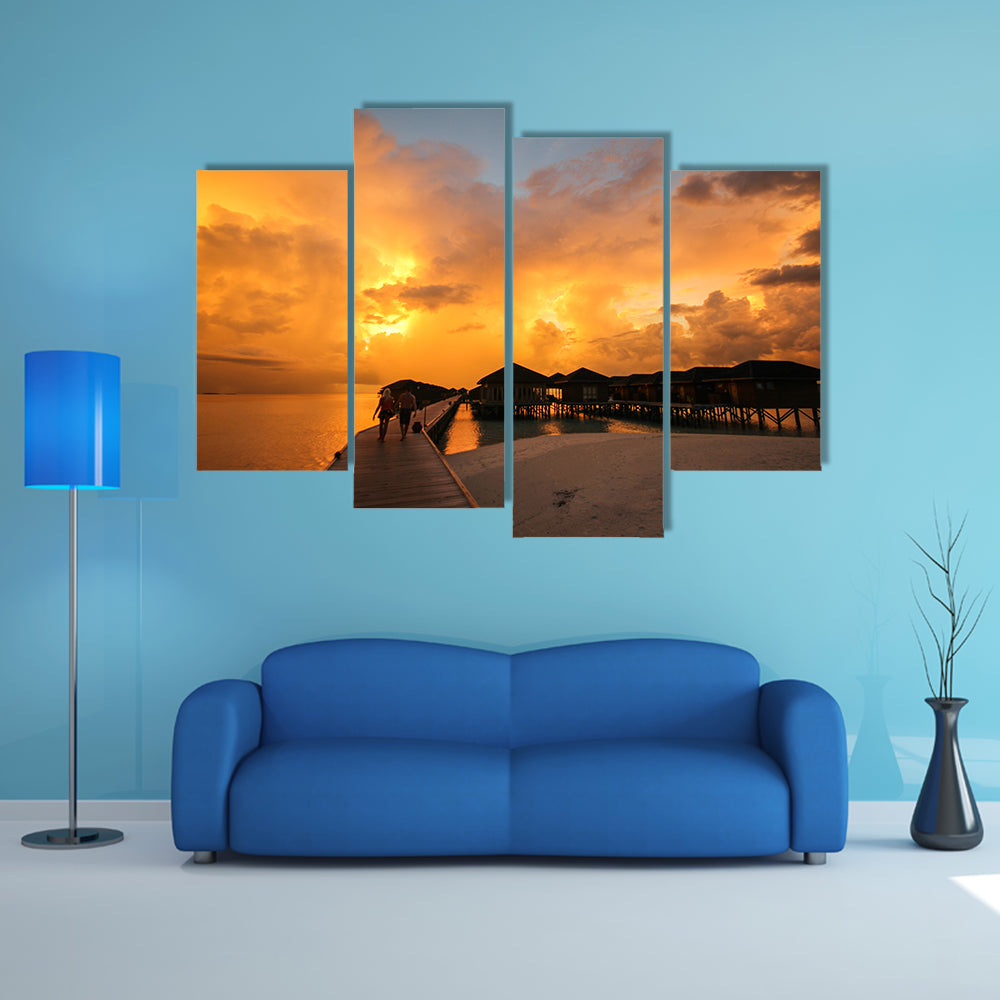A View of The Vilamendhoo Island At The Water Bungalows, Indian Ocean, Maldives Multi Panel Canvas Wall Art