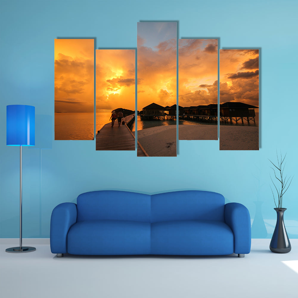 A View of The Vilamendhoo Island At The Water Bungalows, Indian Ocean, Maldives Multi Panel Canvas Wall Art