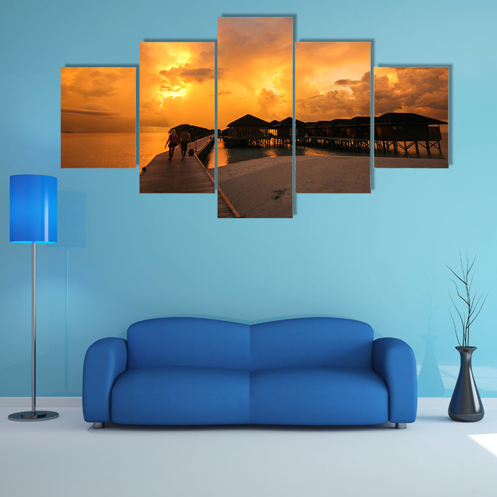 A View of The Vilamendhoo Island At The Water Bungalows, Indian Ocean, Maldives Multi Panel Canvas Wall Art