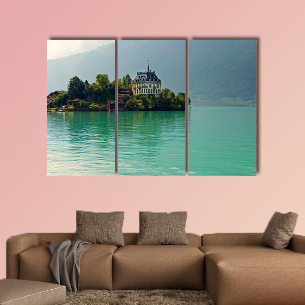 Alpine Lake Brienz of the Jungfrau region viewed from the Iseltwald multi panel canvas wall art