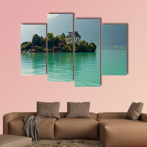 Alpine Lake Brienz of the Jungfrau region viewed from the Iseltwald multi panel canvas wall art