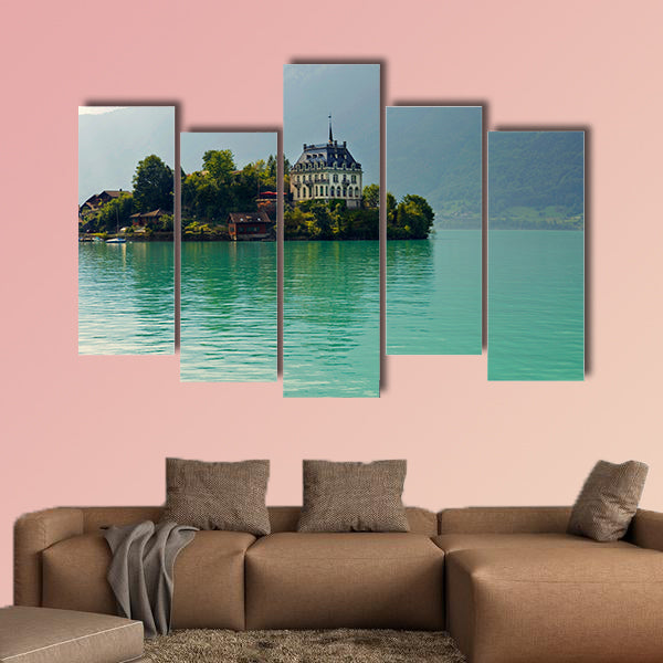 Alpine Lake Brienz of the Jungfrau region viewed from the Iseltwald multi panel canvas wall art