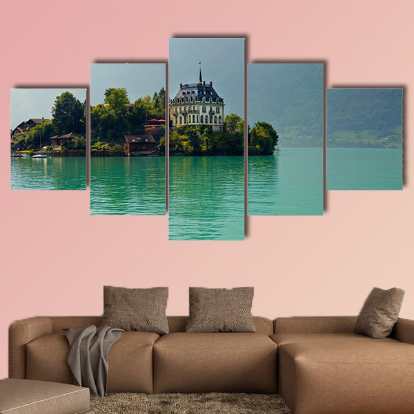Alpine Lake Brienz of the Jungfrau region viewed from the Iseltwald multi panel canvas wall art
