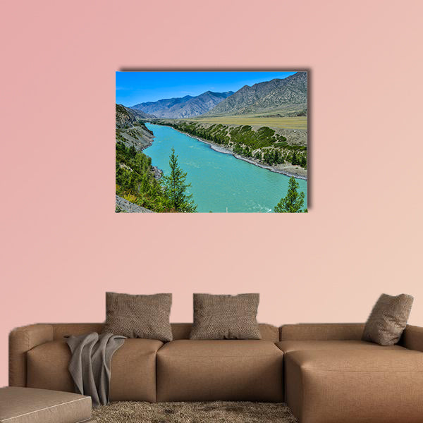 Turquoise Katun River in a mountain valley  beautiful view from the colorful wall art