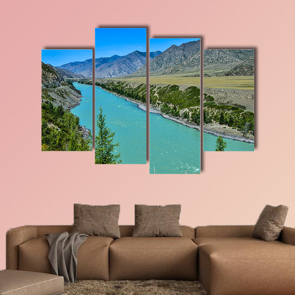 Turquoise Katun River in a mountain valley  beautiful view from the colorful wall art