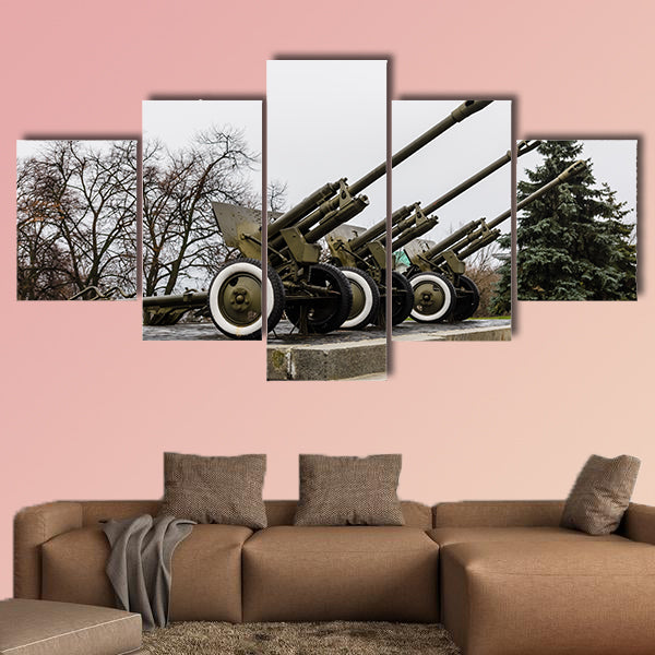 Soviet cannon in a park of the Great Patriotic War multi panel canvas wall art