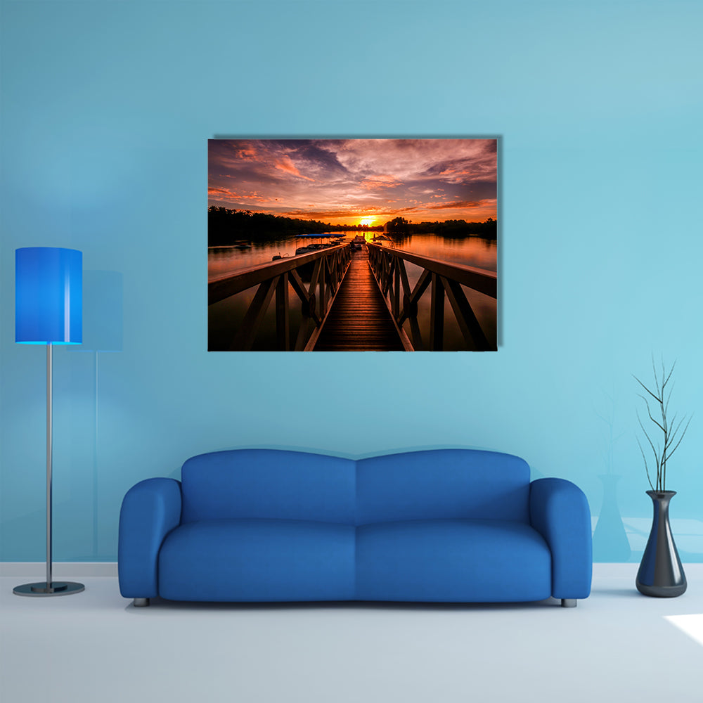 The scenery of sunset at public mosque, Putrajaya multi panel canvas wall art