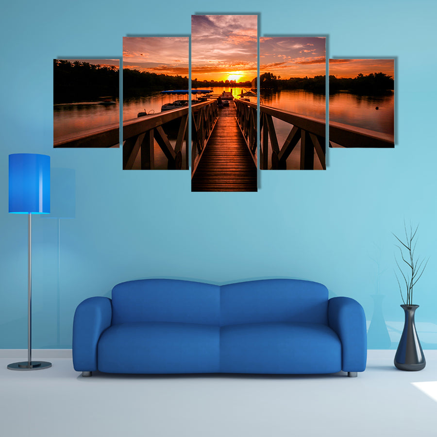 The scenery of sunset at public mosque, Putrajaya multi panel canvas wall art