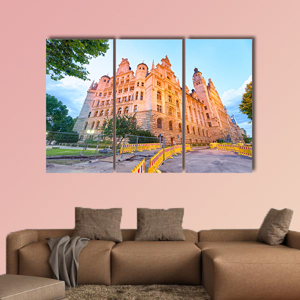 Leipzig Neues Rathaus at sunset multi panel canvas wall art