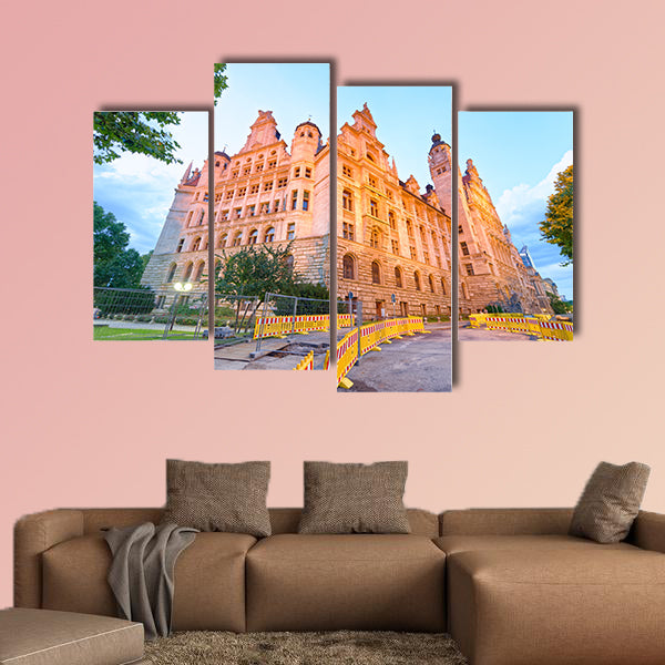 Leipzig Neues Rathaus at sunset multi panel canvas wall art