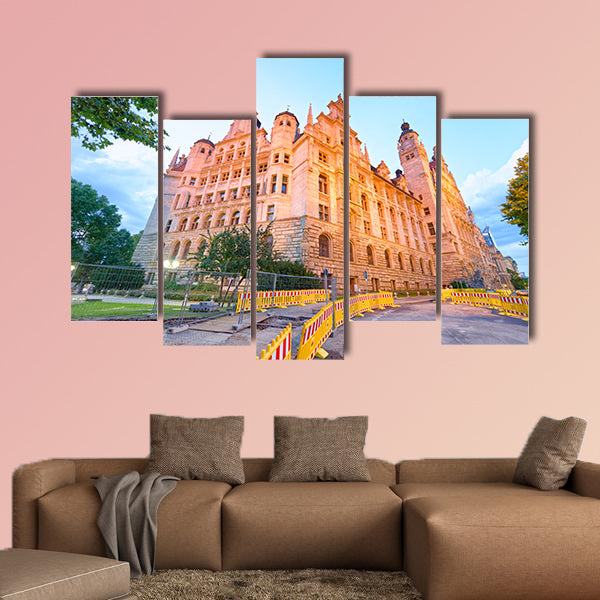 Leipzig Neues Rathaus at sunset multi panel canvas wall art