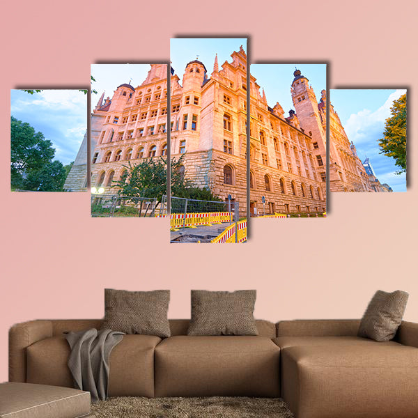 Leipzig Neues Rathaus at sunset multi panel canvas wall art