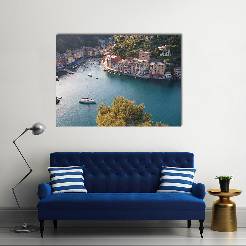 The Aerial View Of A Water Body Portofino In A Sunny Day, Itlay, Multi Panel Canvas Wall Art
