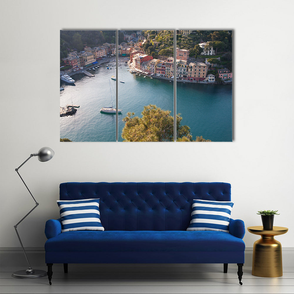 The Aerial View Of A Water Body Portofino In A Sunny Day, Itlay, Multi Panel Canvas Wall Art