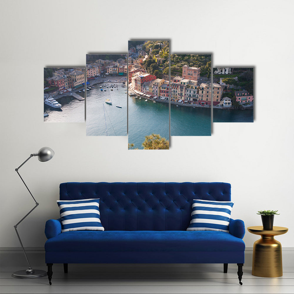 The Aerial View Of A Water Body Portofino In A Sunny Day, Itlay, Multi Panel Canvas Wall Art