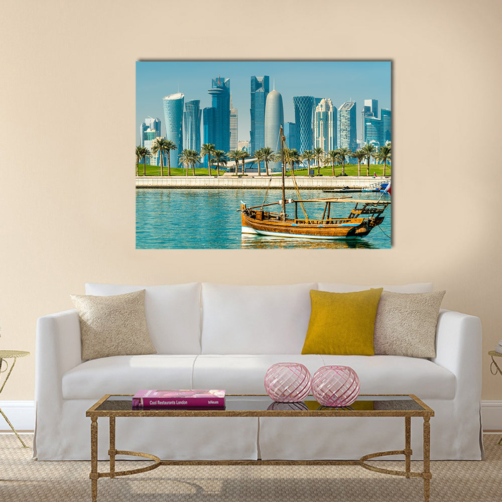 Traditional Arabic dhows in Doha, Qatar Multi panel canvas wall art