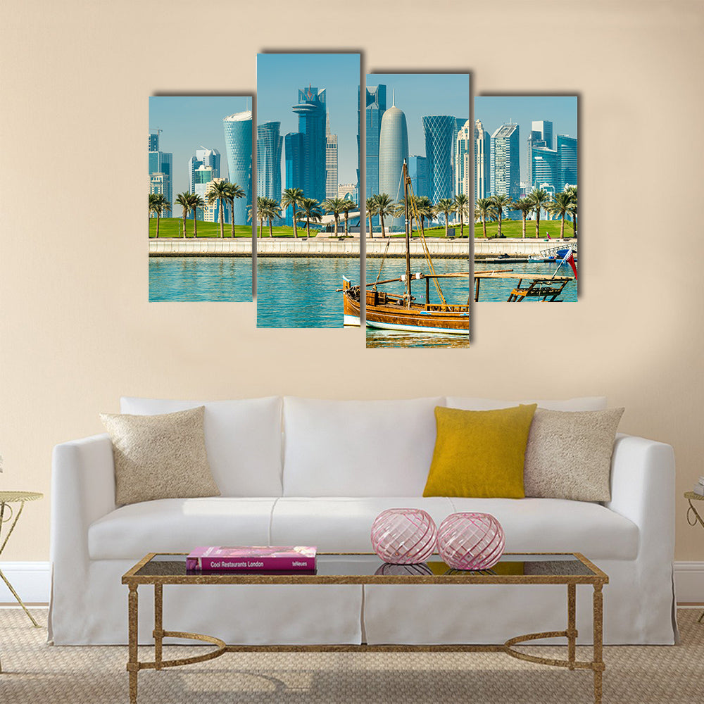 Traditional Arabic dhows in Doha, Qatar Multi panel canvas wall art