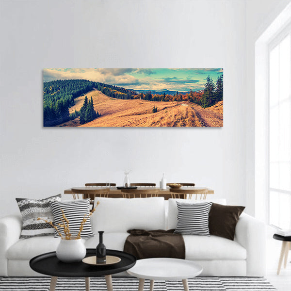 Summer landscape in mountains and dark blue sky Panoramic canvas Wall Art