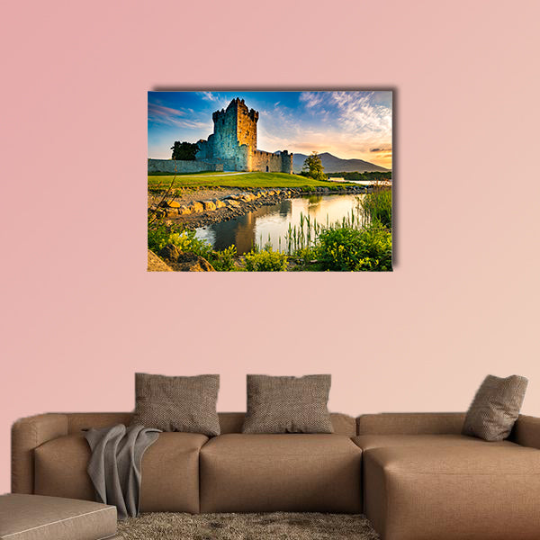 Ancient old Fortress Ross Castle ruin with lake multi panel canvas wall art