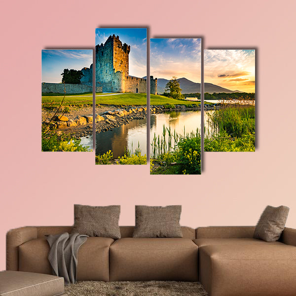 Ancient old Fortress Ross Castle ruin with lake multi panel canvas wall art