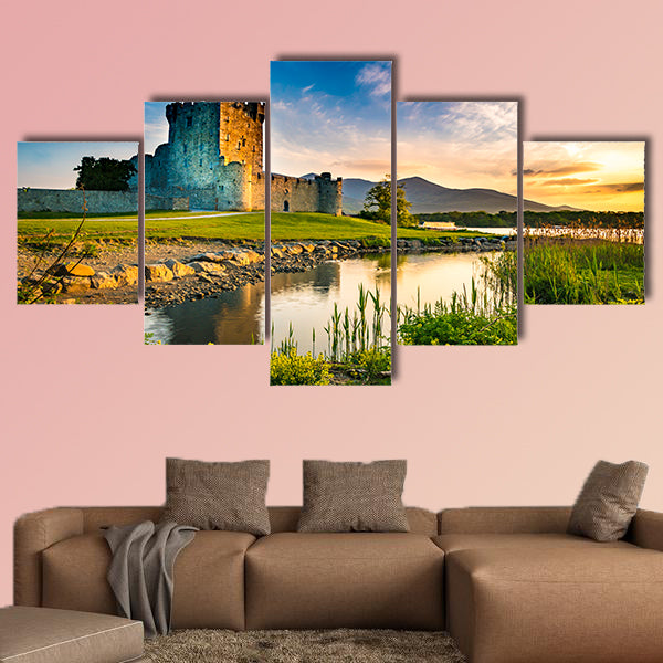 Ancient old Fortress Ross Castle ruin with lake multi panel canvas wall art