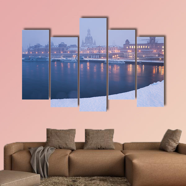 Panorama of Dresden in winter multi panel canvas wall art