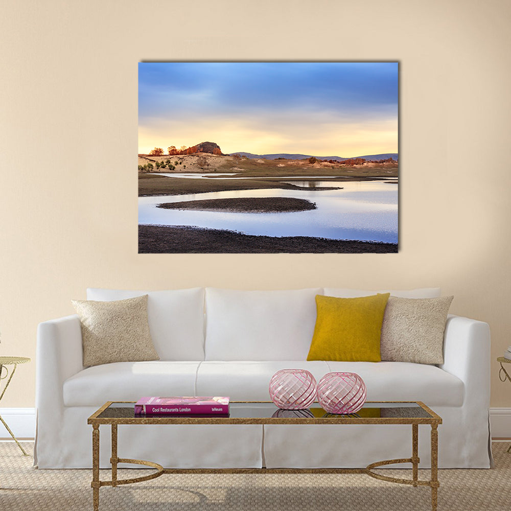 Landscape view of general Nur grassland in the morning during autumn Multi panel canvas wall art