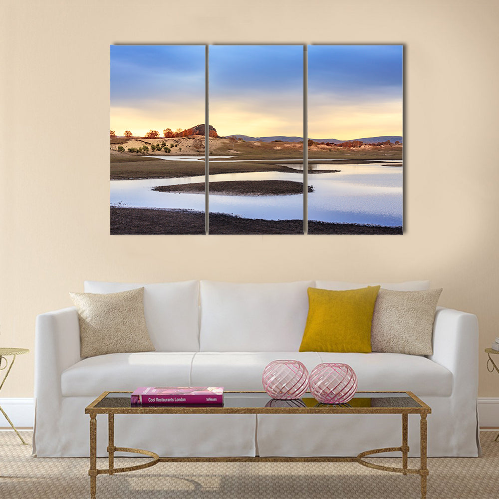 Landscape view of general Nur grassland in the morning during autumn Multi panel canvas wall art