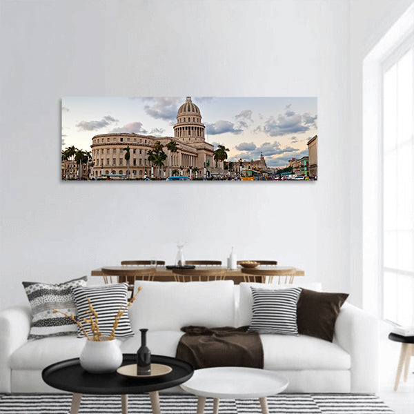 Capital building With distinctive dome caribbean city Havana Panoramic Canvas Wall Art