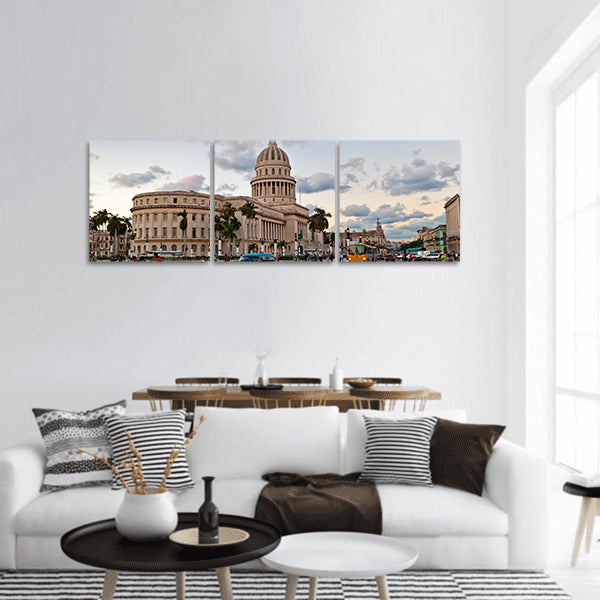 Capital building With distinctive dome caribbean city Havana Panoramic Canvas Wall Art