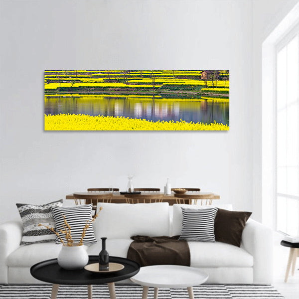 China shaanxi rural spring scenery blossoming plants turn Panoramic Canvas Wall Art