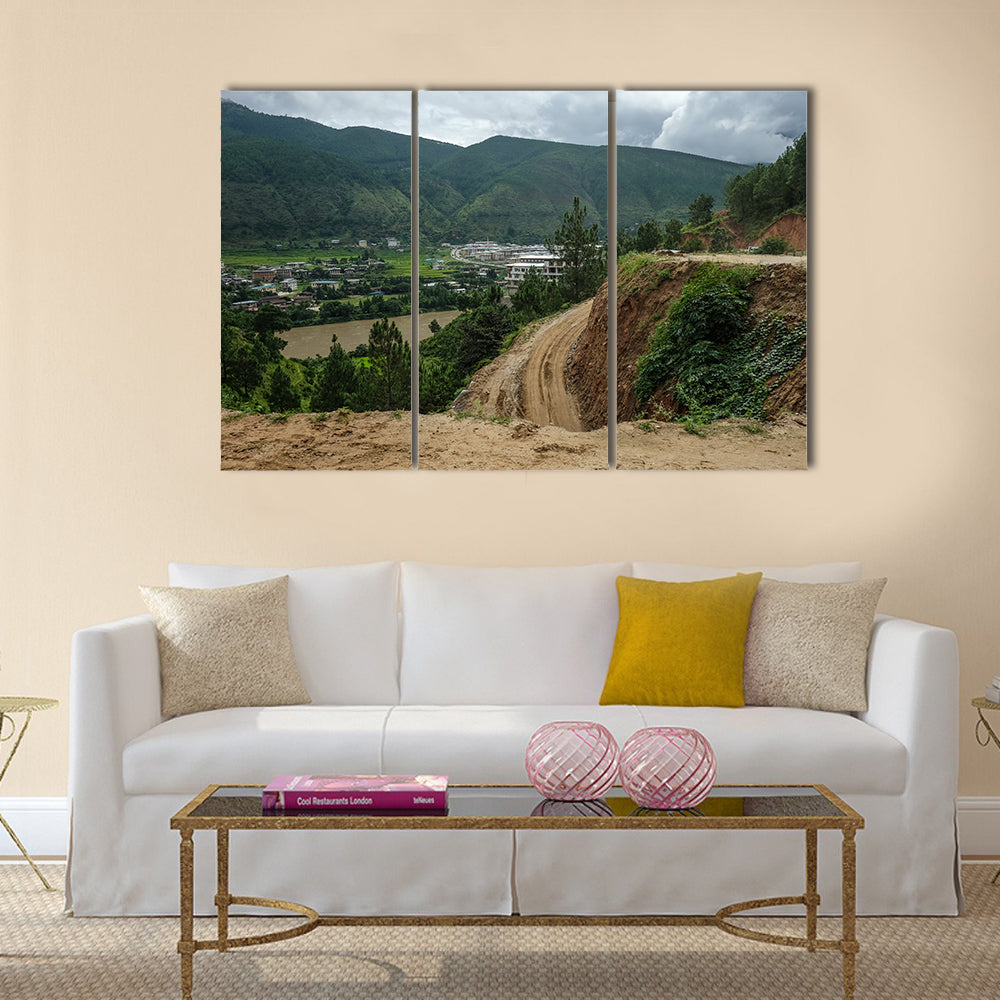 Mountain scene of thimpu Bhutan is geopoliticaly in South Asia Multi panel canvas wall art