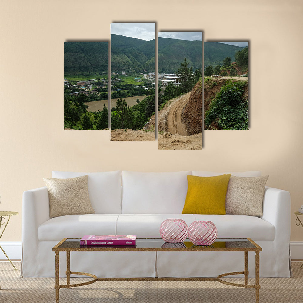 Mountain scene of thimpu Bhutan is geopoliticaly in South Asia Multi panel canvas wall art