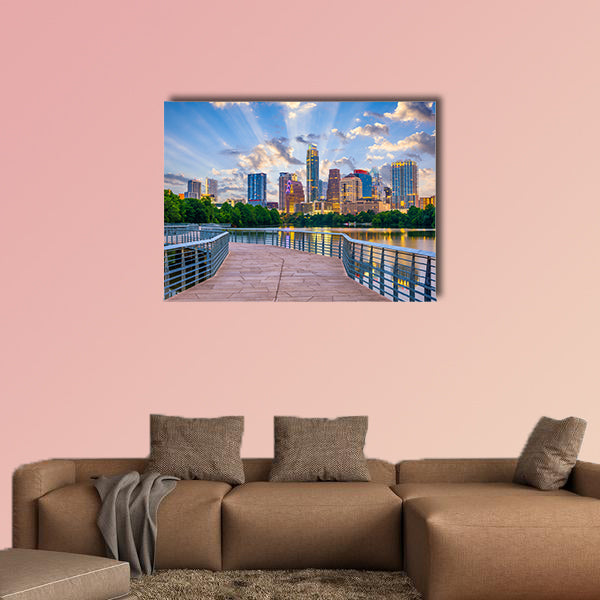 Austin, Texas, USA downtown skyline over the Colorado River wall art