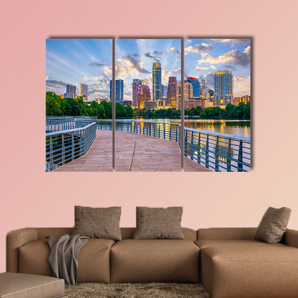 Austin, Texas, USA downtown skyline over the Colorado River wall art