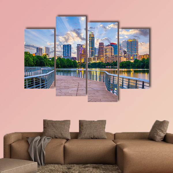 Austin, Texas, USA downtown skyline over the Colorado River wall art