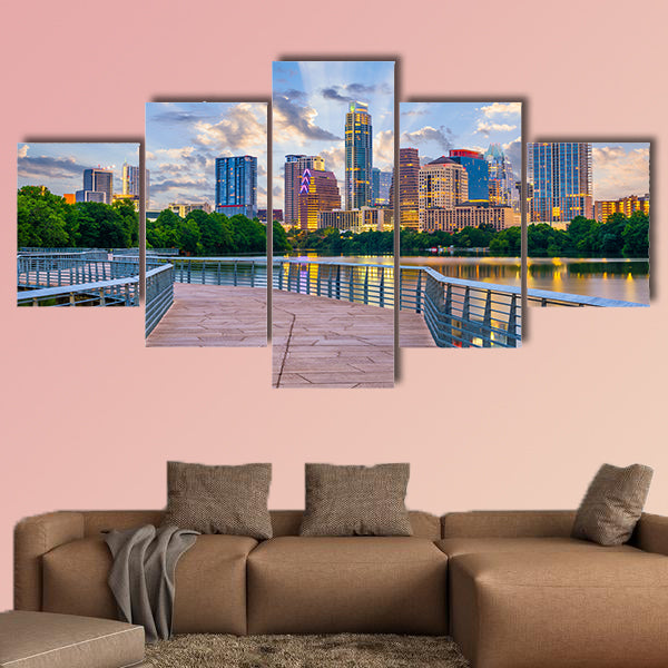 Austin, Texas, USA downtown skyline over the Colorado River wall art