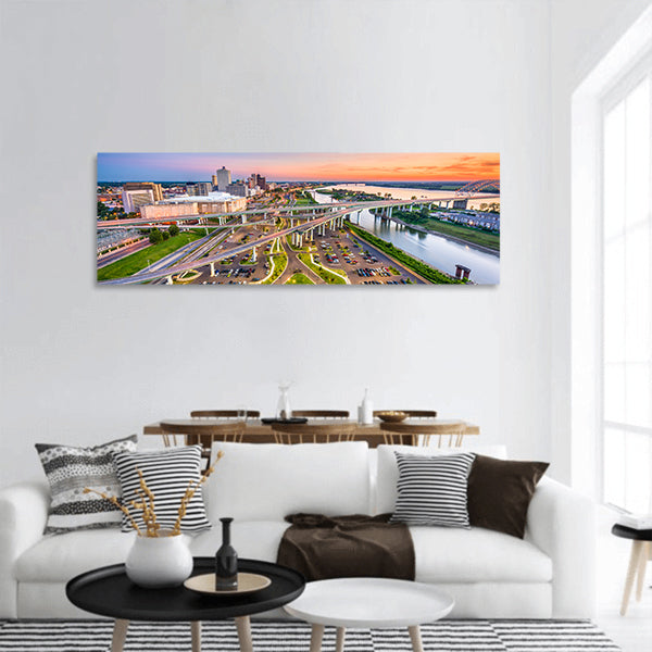Memphis, Tennessee, USA aerial skyline view with Mud Island Panoramic canvas Wall Art