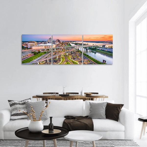 Memphis, Tennessee, USA aerial skyline view with Mud Island Panoramic canvas Wall Art