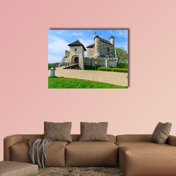 Beautiful Bobolice castle in spring time, Poland multi panel canvas wall art