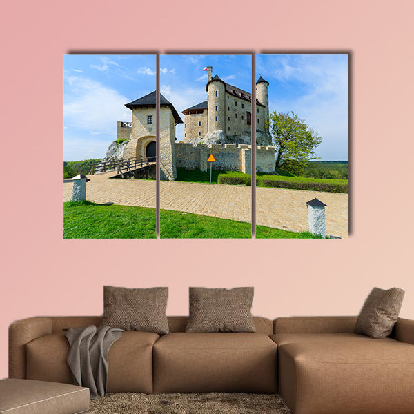 Beautiful Bobolice castle in spring time, Poland multi panel canvas wall art