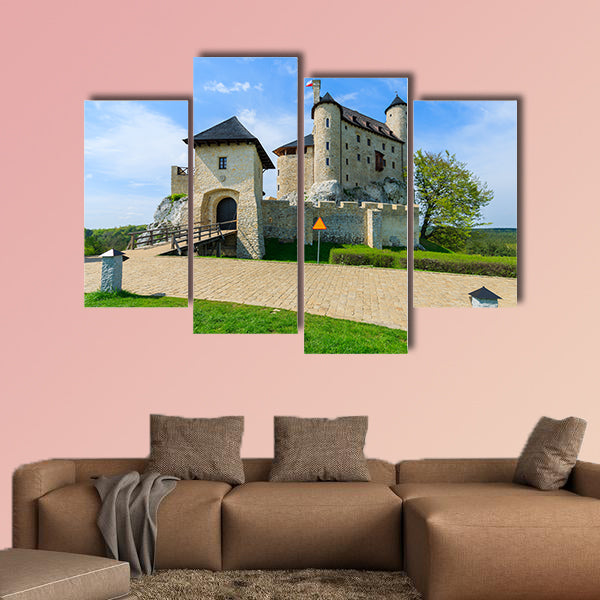 Beautiful Bobolice castle in spring time, Poland multi panel canvas wall art