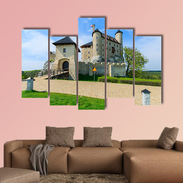 Beautiful Bobolice castle in spring time, Poland multi panel canvas wall art