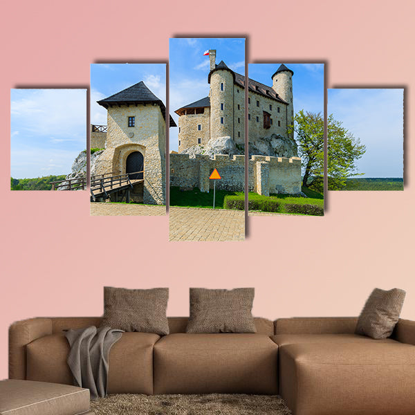 Beautiful Bobolice castle in spring time, Poland multi panel canvas wall art