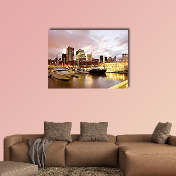 Nightly panorama of the Puerto Madero in Buenos Aires, Argentina multi panel canvas wall art
