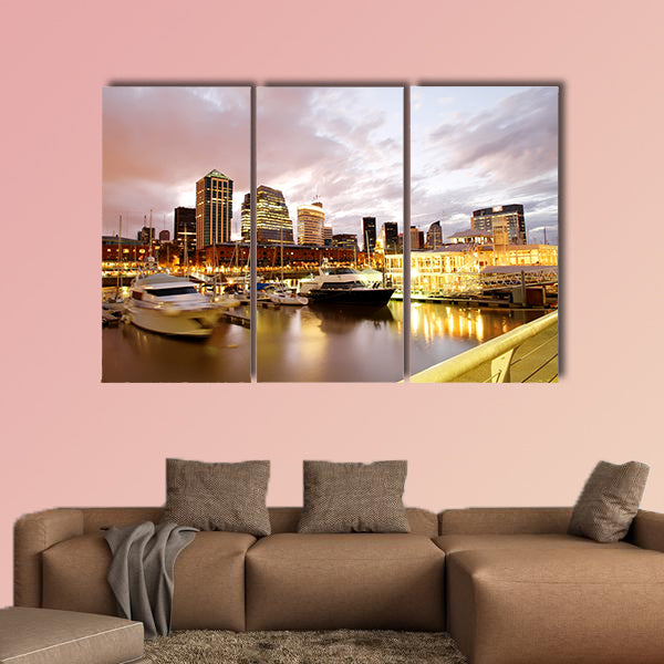 Nightly panorama of the Puerto Madero in Buenos Aires, Argentina multi panel canvas wall art